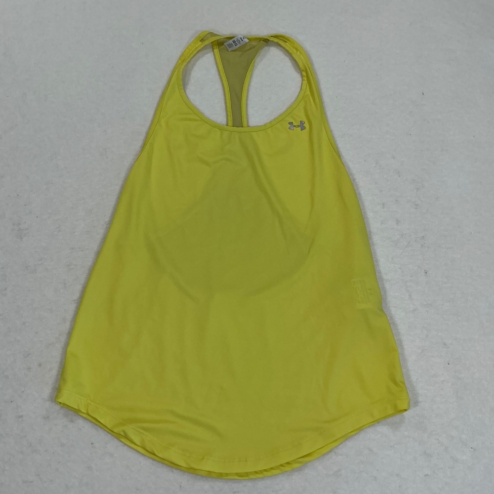 Under Armour HeatGear Womens XS Neon Yellow Mesh Back Racerback Tank Top